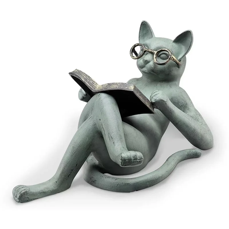 Read Literature Cat Crafts Decoration Creative Read Cat Home Table Top Decoration Statue Office Home Decor Gift Car Accessories