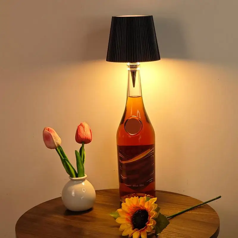 Liquor Bottle Lights LED Wine Bottle Lamp Head Table Lamp LED Rechargeable Wine Bottle Light 3 Color Dimming Table Night Light