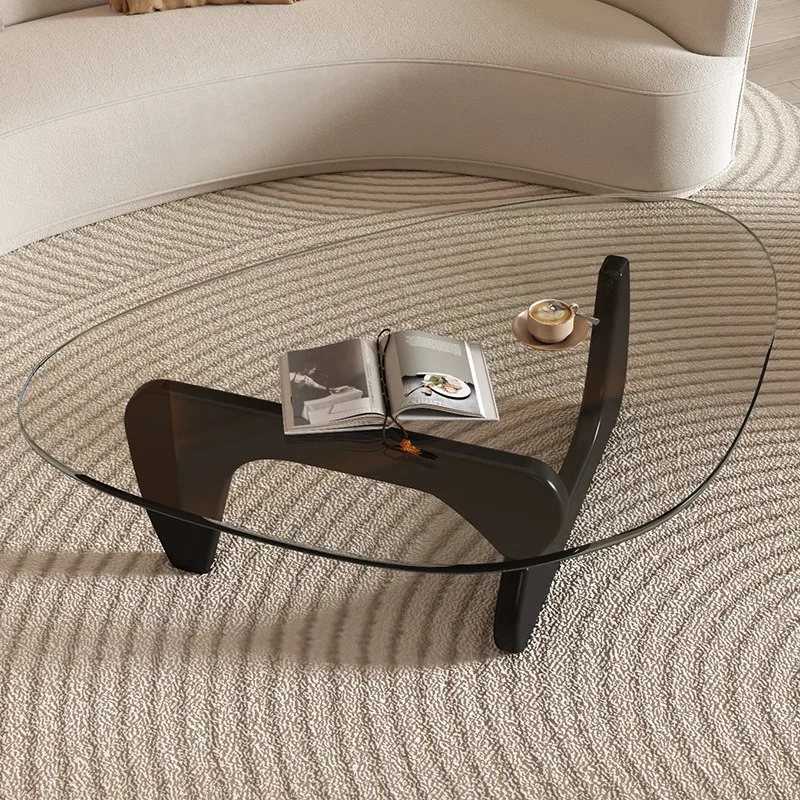 Tempered glass coffee table small apartment solid wood creative coffee table modern simple light luxury minimalist table