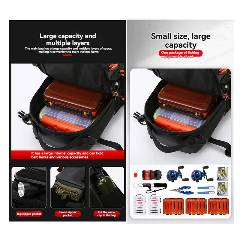 

FSTE-Fishing Lure Backpack With Rod Holders Chest Bag Waist Bags Outdoor Hiking Shoulder Rucksack Large Case