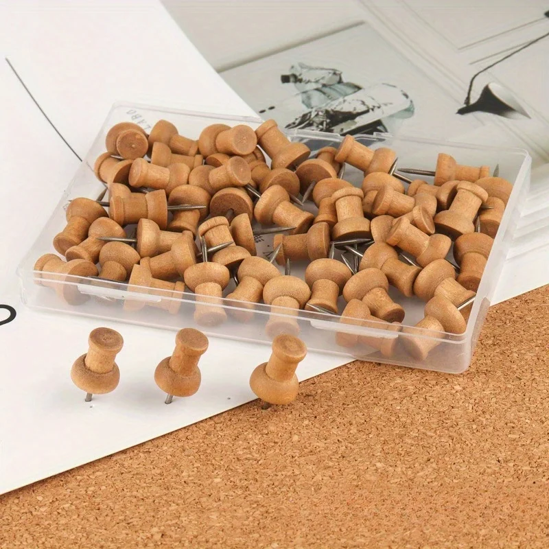 Decorative Wood Push Pins - Ideal for Cork Boards, Walls & Bulletin Boards | Chic Thumbtacks for Photos, Maps & Notes