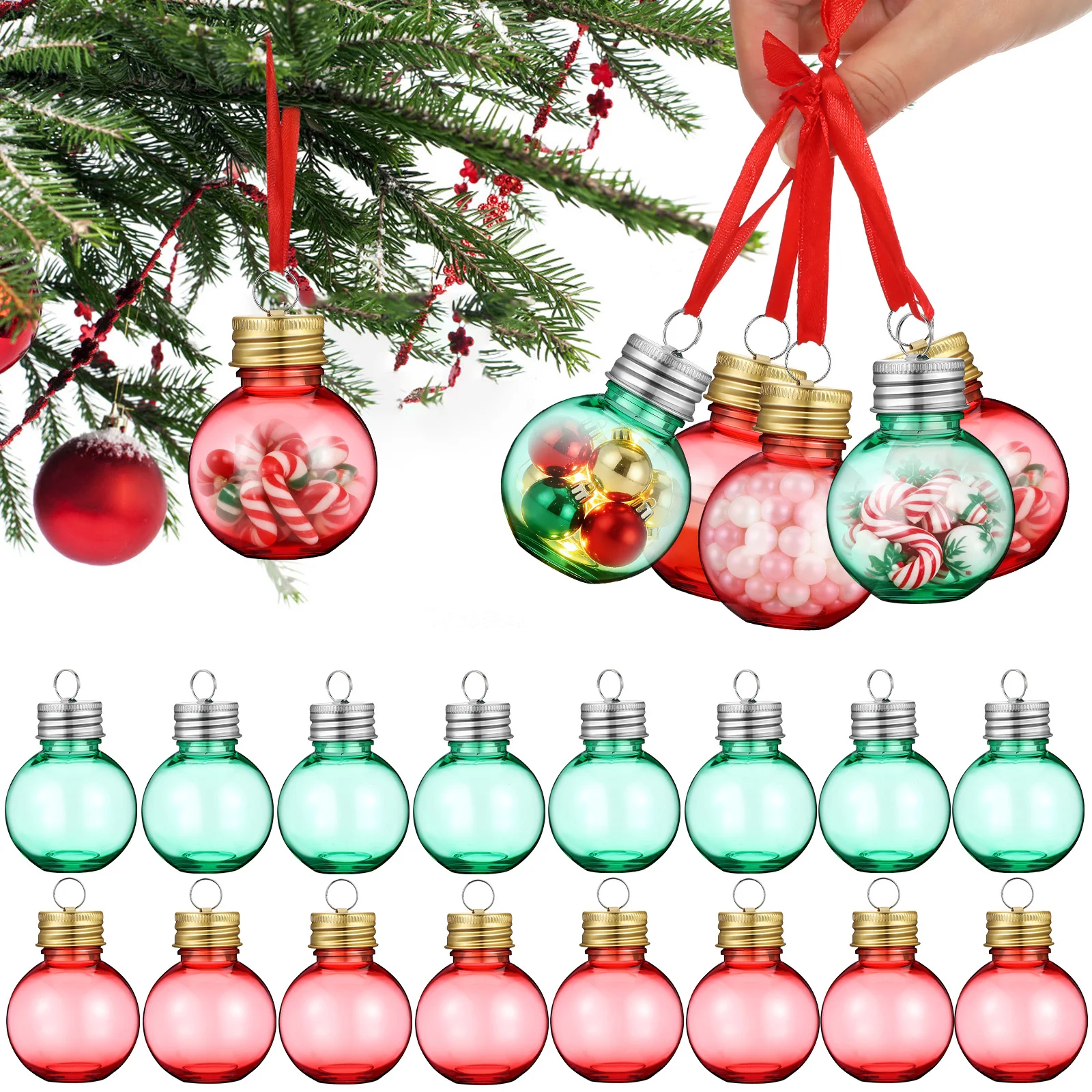

24Pcs Plastic Fillable Baubles Clear Hanging Ornament Balls for Christmas Decor Craft Projects Drink Bottles Party Gifts 50Ml
