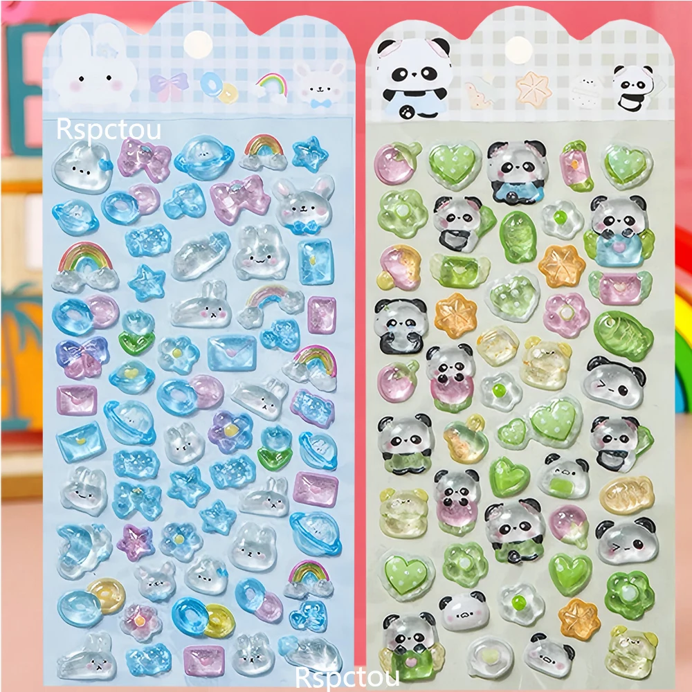6 stuks grappige schattige dieren cartoon 3D reliëf kristalstickers DIY laptop telefoon waterfles creatieve driedimensionale stickers speelgoed