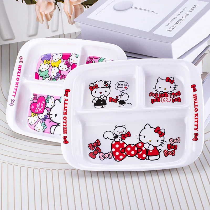 Sanrio Hello Kitty piring makan malam anak-anak, peralatan makan kartun lucu, piring sarapan kreatif