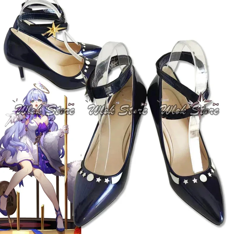 لعبة هونكاي ستار رايل روبن كوسبلاي كعب عالي أزرق داكن 7 سنتيمتر للنساء والفتيات حفلة الهالوين كرنفال لعب الأدوار زي الأحذية ؛ 3,k8't