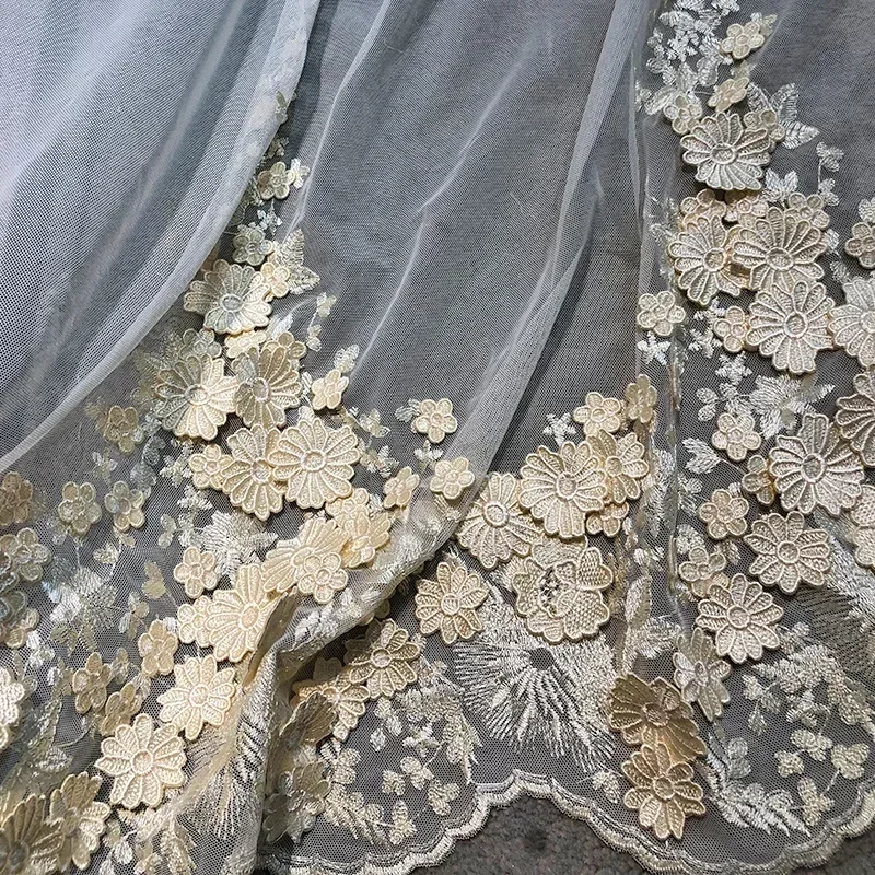European Embroider Luxury White Tulle Sheer Curtains For Living Room Dining Bedroom Heavy Mbroidery Flowers Lace Cortinas Window