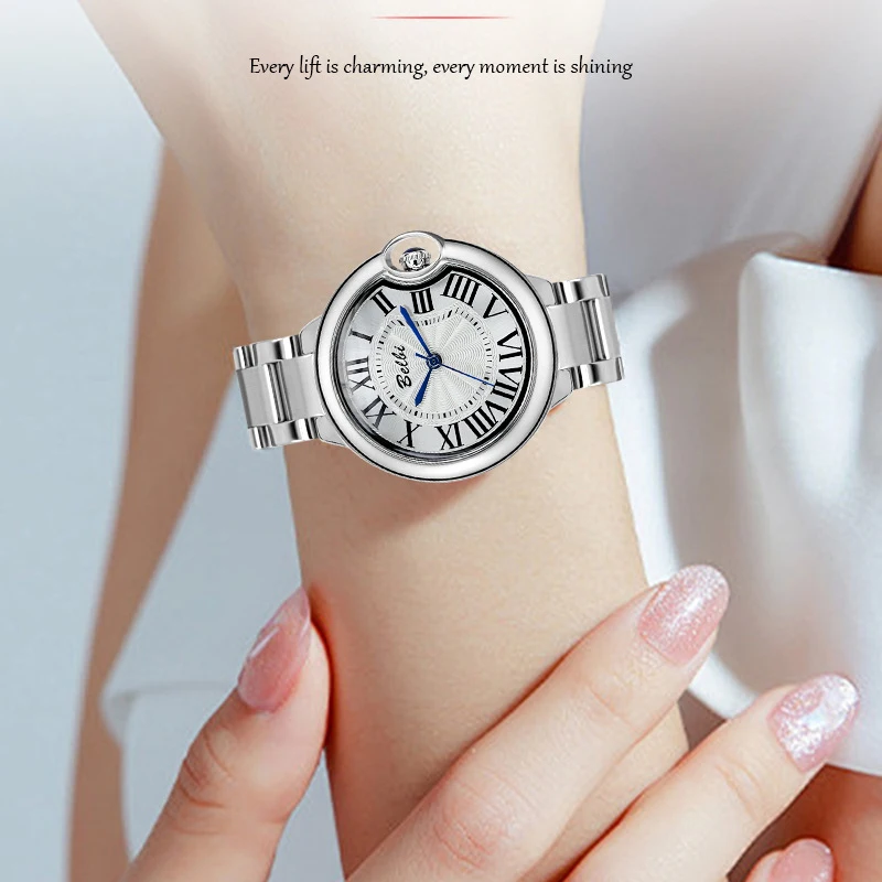 Женские кварцевые часы из нержавеющей стали, дневный водонепроницаемый браслет, римские цифры, праздничный подарок с красивой подарочной коробкой