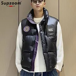 Supzoom Top Fashion New Arrival Letters Leather Stand Collar Autumn And Winter For Men And Women Casual Warm Thickened Down Vest