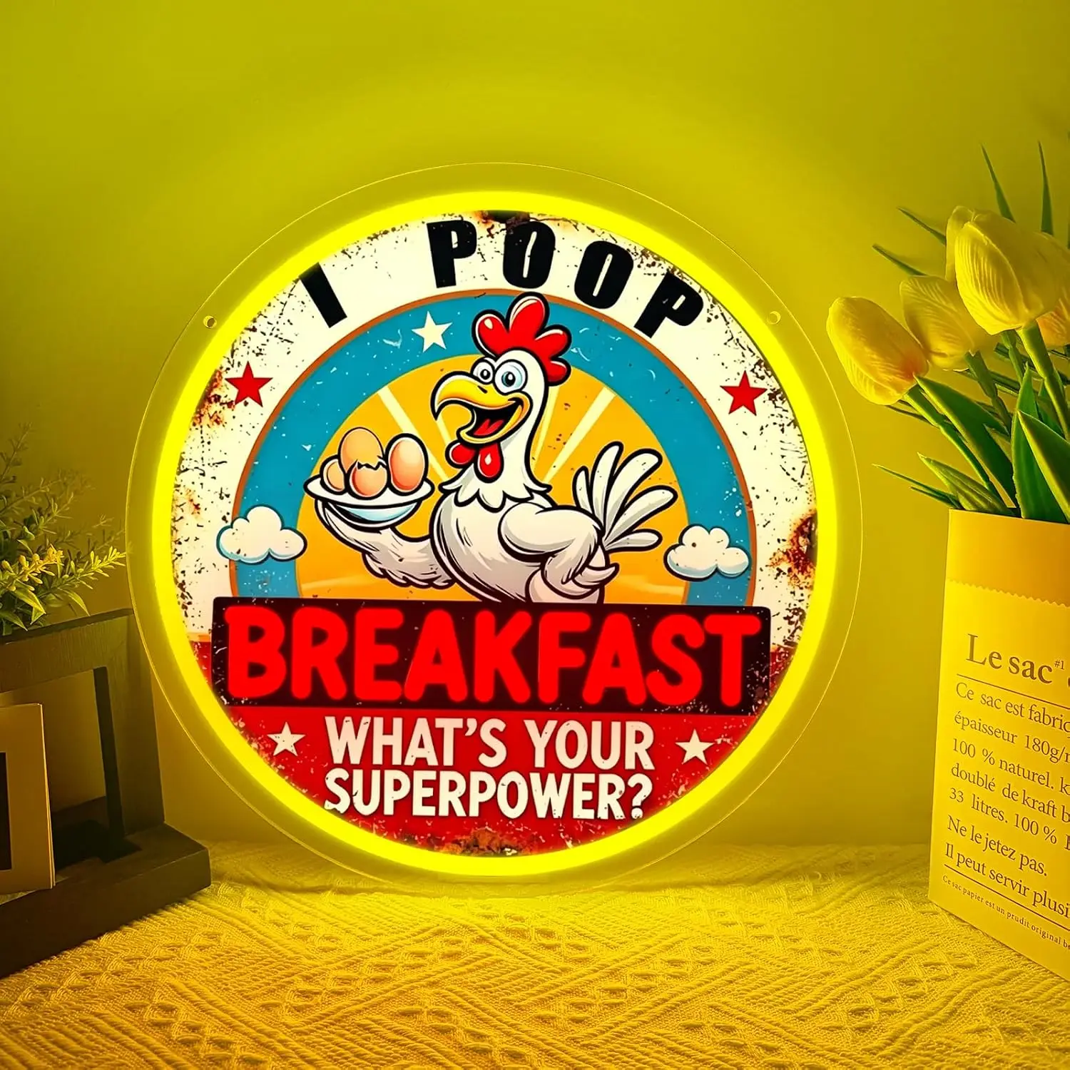 Funny Rooster Breakfast LED Neon Sign USB Neon Light Home Restaurant Bedroom Gaming Room Bar Party Decor Christmas New Year Gift