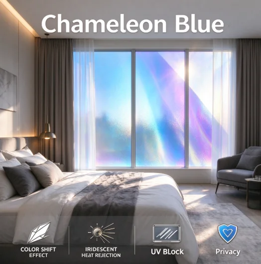 Chameleon Blue Window Tint Roll PET Material One Way Privacy Heat Rejection Anti Glare Solar Control For Household Automotive Wi
