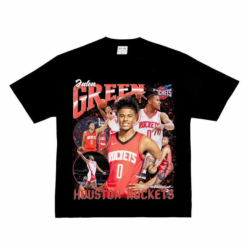 Mode Sommer Neue Heiße Männer Jalen Grün Vintage Hip Hop Amerikanischen Ausschnitt Basketball Trend Beliebte Gedruckt Kurzen Ärmeln