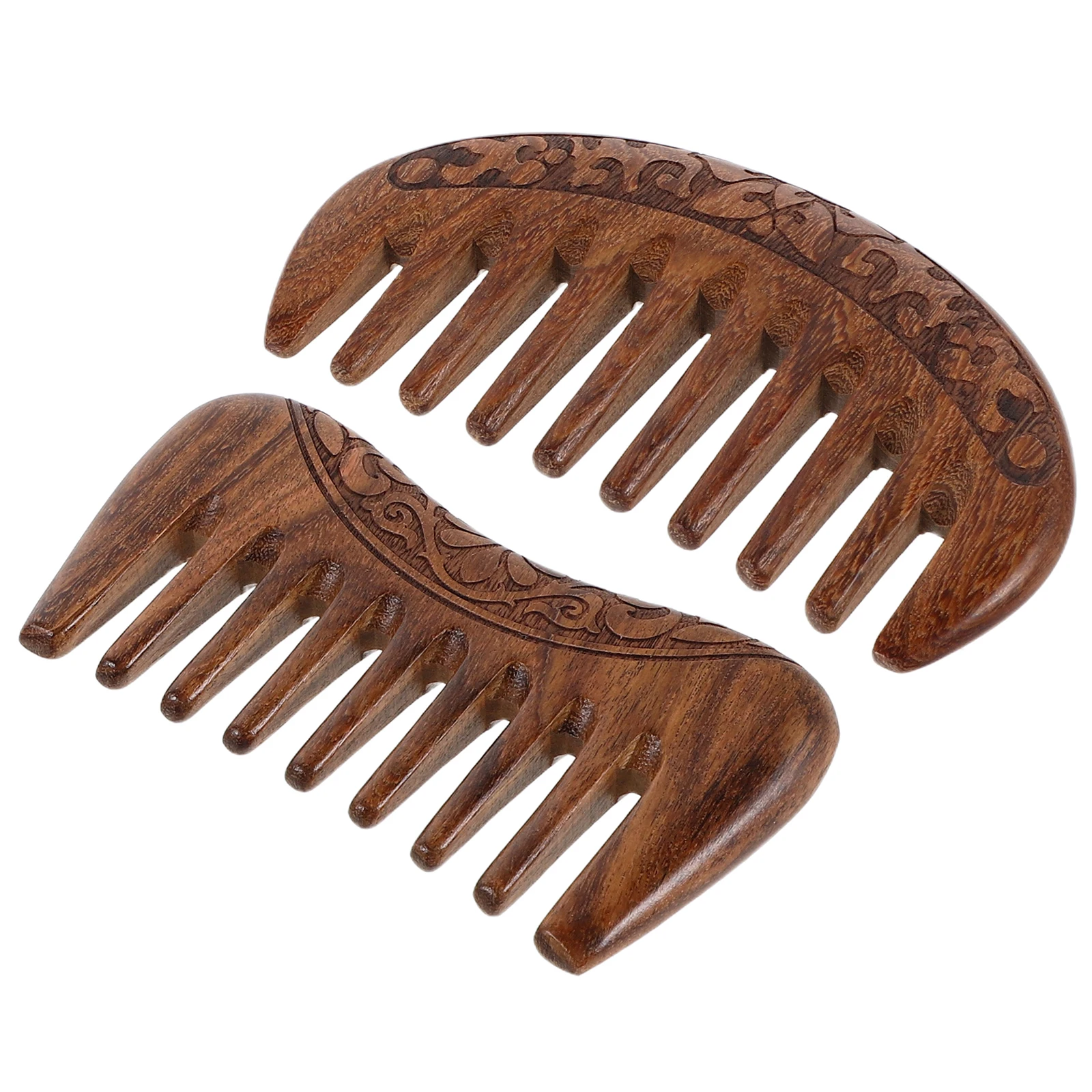 

2Pcs Elegant Black Sandalwood Wide Tooth Combs with Intricate Floral Patterns for Thick Hair Grooming Wood Hair Comb