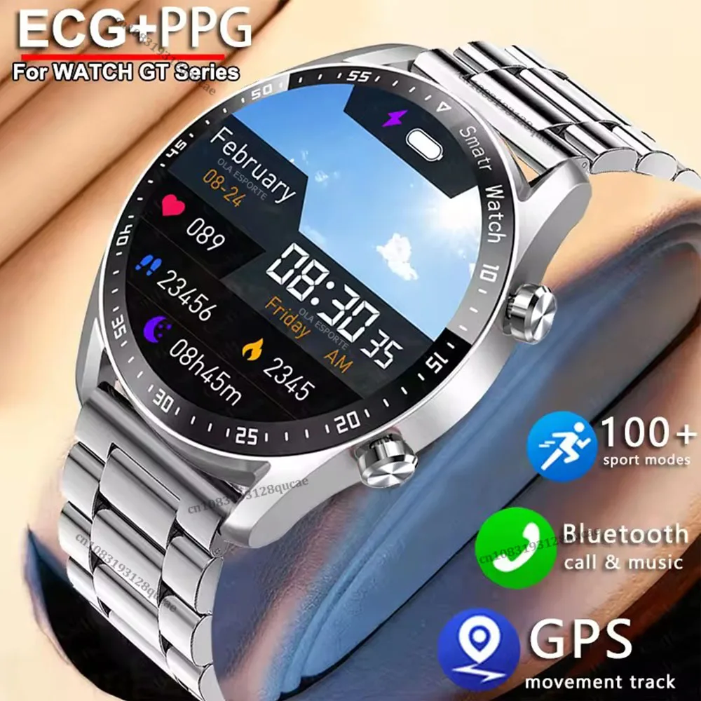 2025 nouveau sport de plein air montre intelligente hommes GT série 1.53 pouces AMOLED écran montre de sport ECG + PPG santé Smartwatch homme pour Android