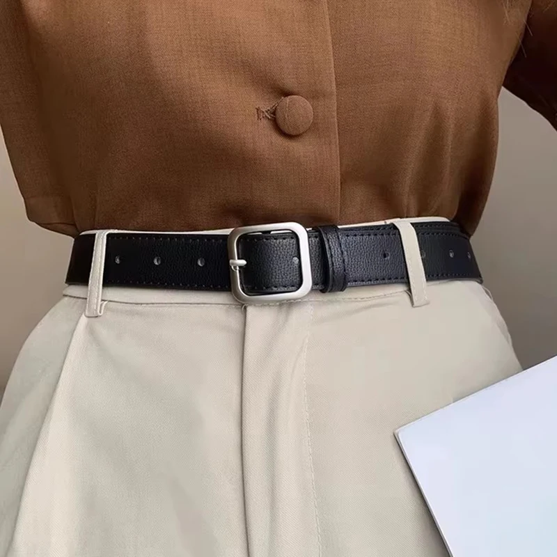 

Ремень из искусственной кожи для женщин, с квадратной пряжкой, для джинсов, черный, шикарный, роскошный, винтажный дизайн, модные аксессуары, женский поясной ремень