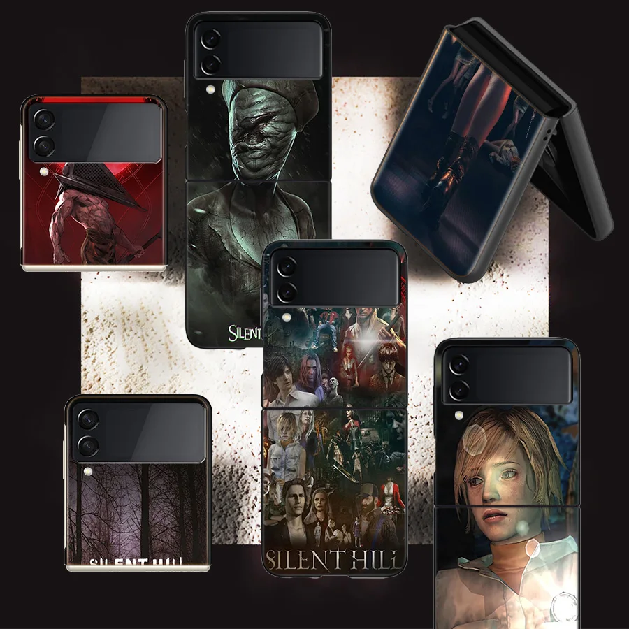 Games S-Silent Hill Phone For Samsung Galaxy Z Flip 5 4 3 5G Case Luxury Cover Z Flip 6 5G Black Cases Shell PC Fundas Shockproo