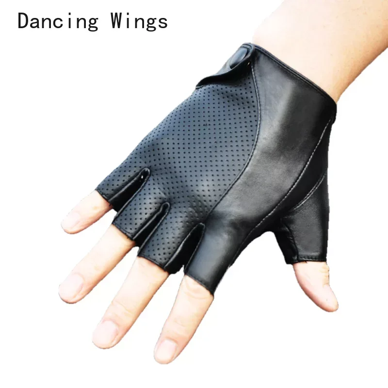 

Fashion Leather Mens Leather Gloves Outdoor Sports Locomotives Leather Gloves Driving Thin Section Fingerless Gloves Men