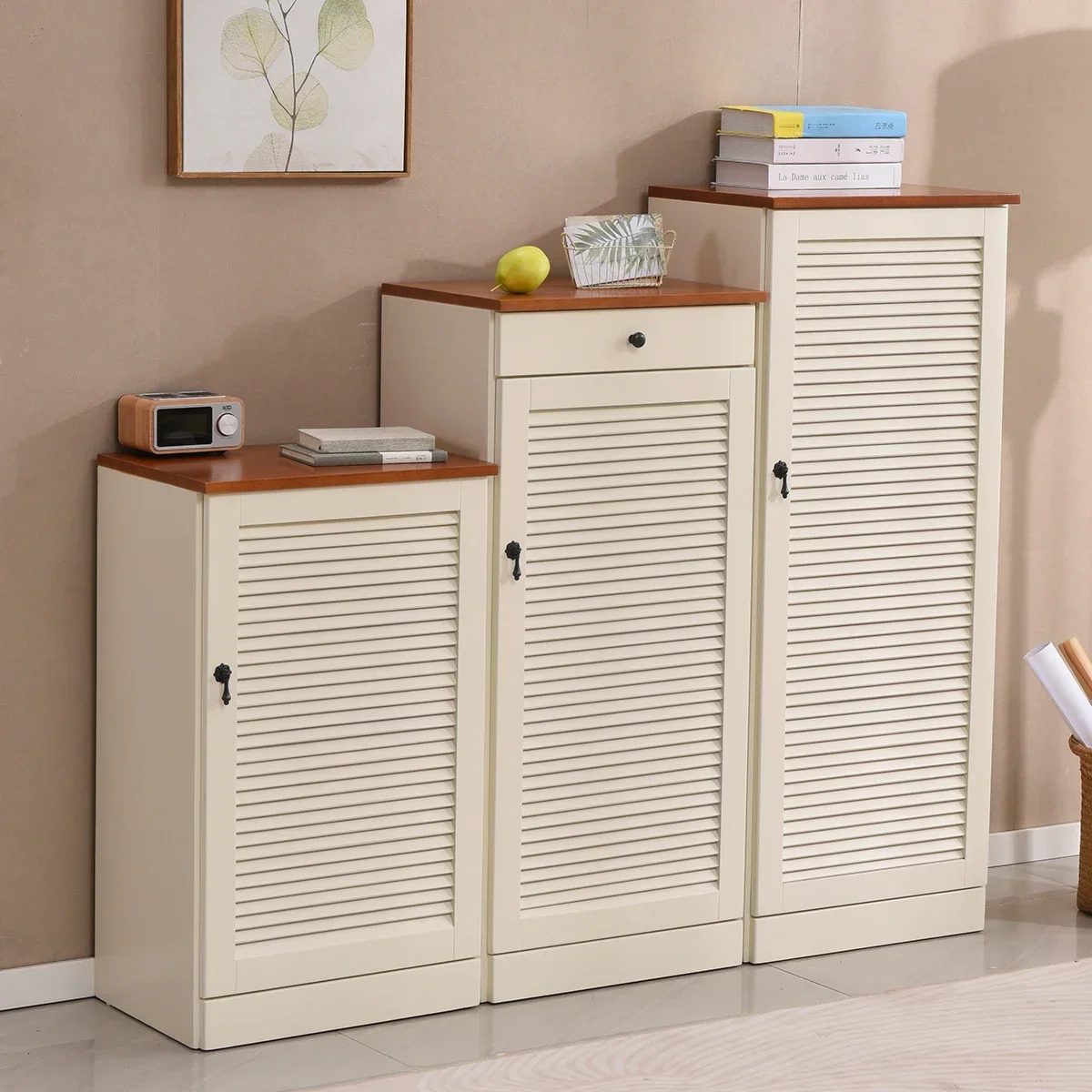 

Mediterranean solid wood shoe cabinet, simple and modern entrance, breathable louvers, single door hou