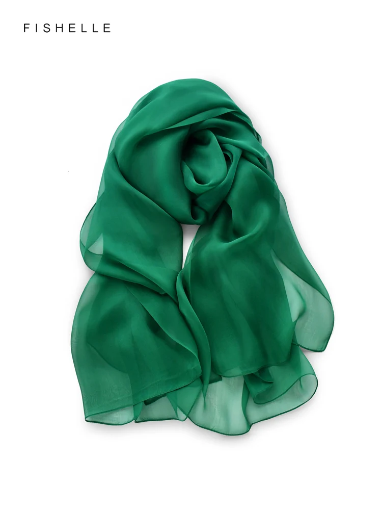 

Green silk chiffon lady long scarf hijab 100% real silk shawl Muslim headscarf women wrap pareo luxury gift bufanda neckerchief