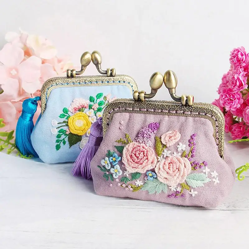 Kit de broderie pour débutants, facile à apprendre, ensemble de création de motifs floraux pour la fabrication de sacs à fleurs, de sacs à main, de pochettes, cadeau créatif parfait