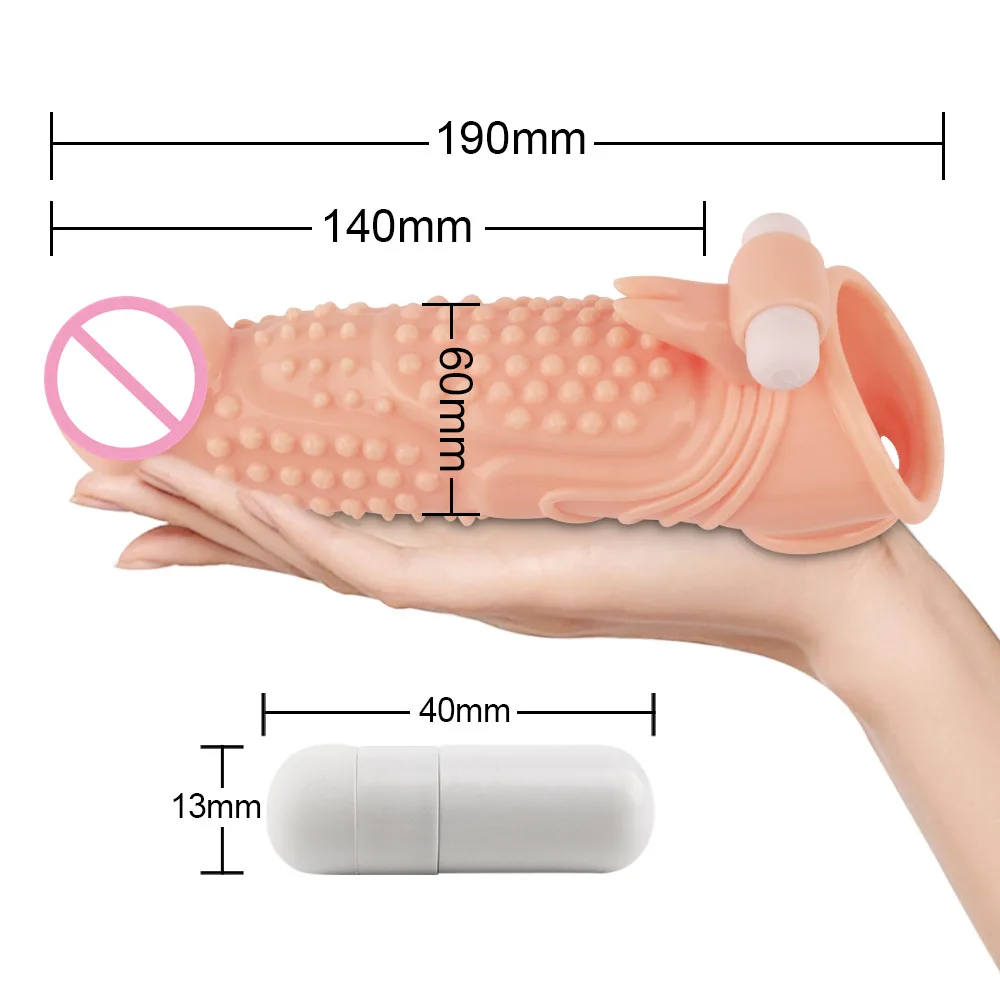 Reusable Big Penis Sleeve Bullet Vibrating Cock Cover Scalable Penis Vibrator Sleeve Condoms Penis Extension Enlargement Sex Toy