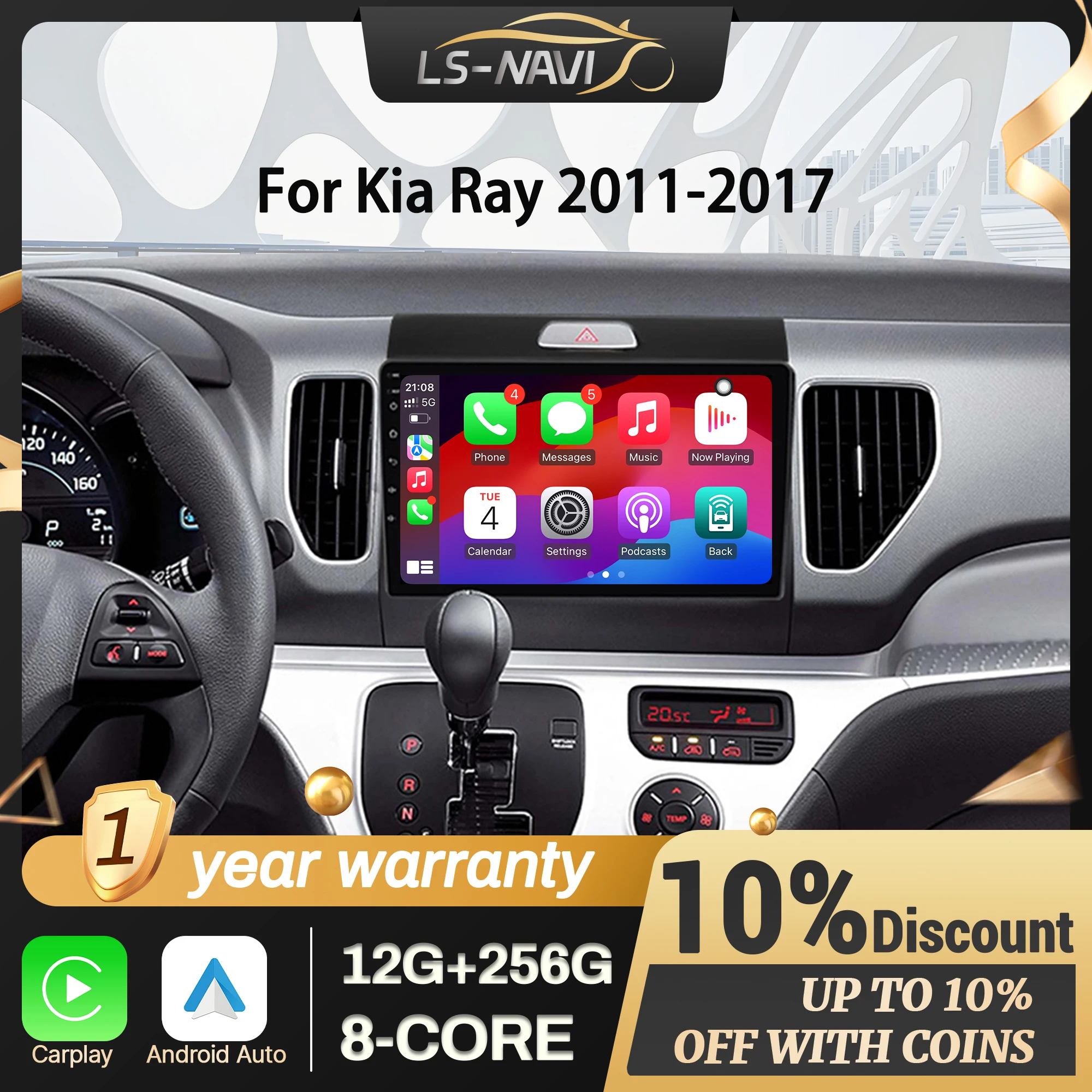 

Для Kia Ray 2011-2017 беспроводной мультимедийный автомобильный радиоприемник CarPlay Android 14, навигация с сенсорным экраном, стерео
