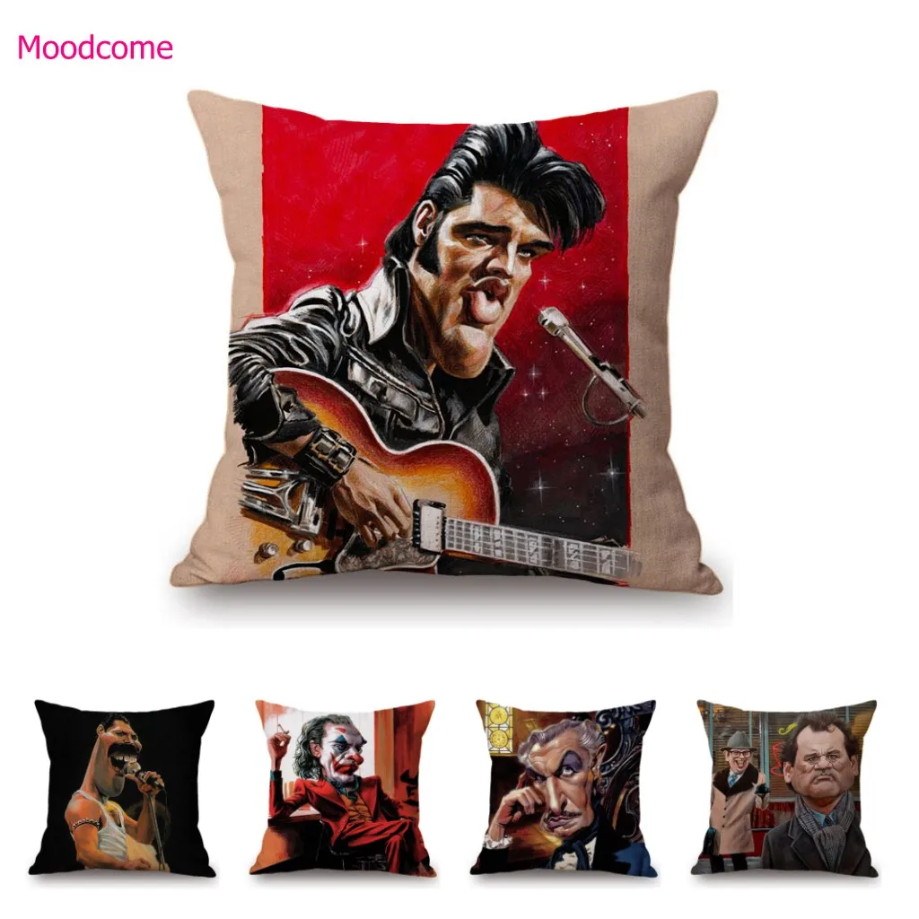 Lovely Cute Celebrity Sketch Art Classic Movie Scenic Poster Art Cotton Linen Sofa Decoration Throw Pillow Case Cushion Cover