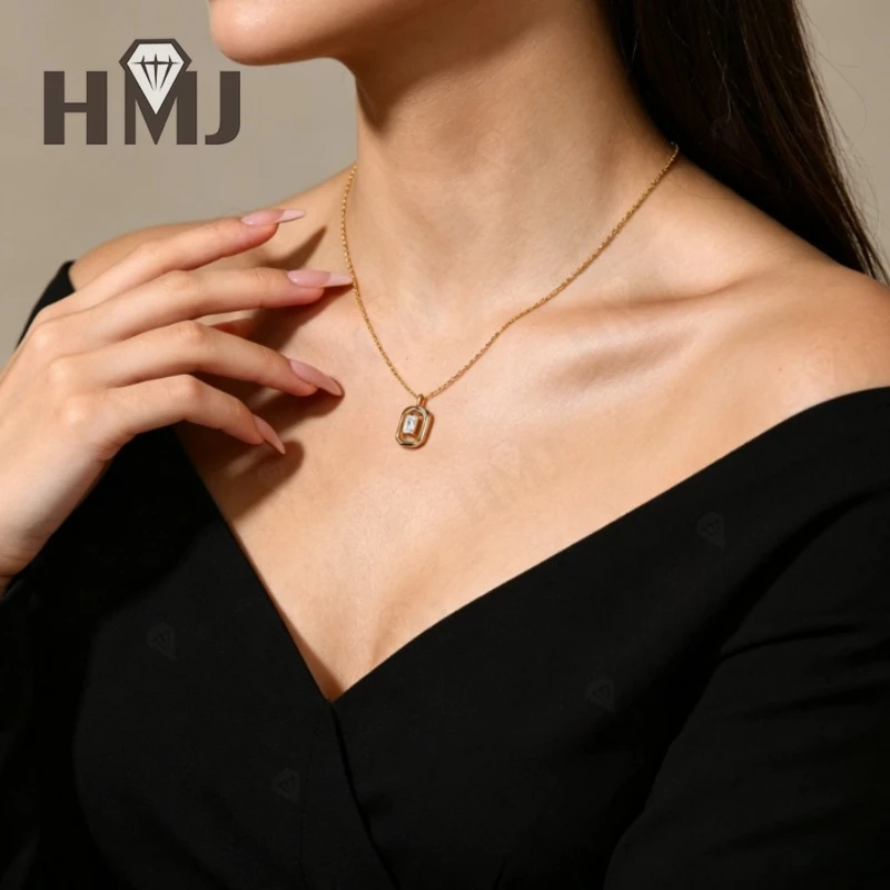 Vintage-Rahmen Moissanit-Anhänger 925 Sterling Silber D-Farbe Smaragdschliff Jubiläumsgeschenk Feiner Schmuck für Sie – Detail 9