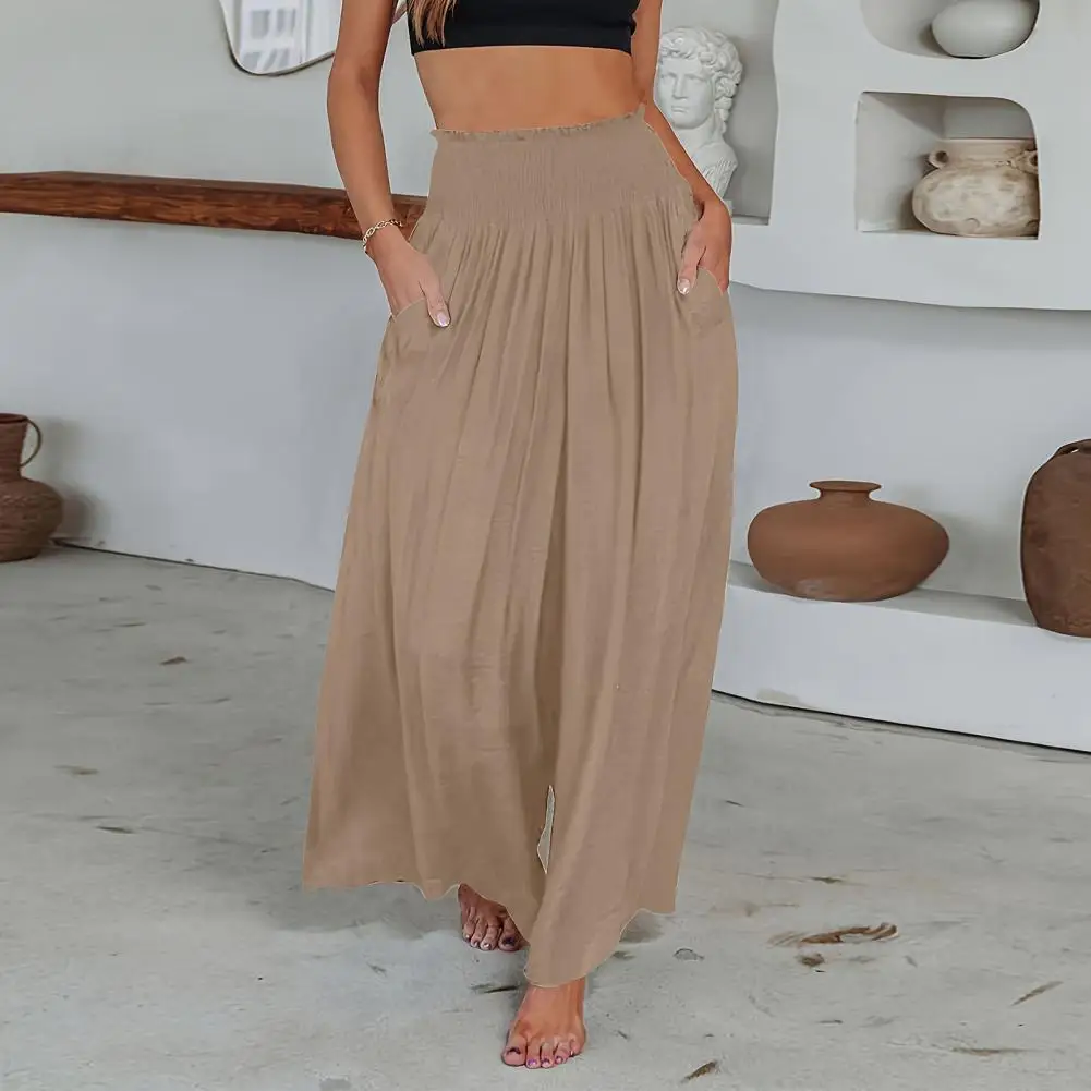 

Mid-rise Loose Trousers Stylish Women's Wide Leg Pants Elastic High Waist Solid Color Loose Fit for Vacation Work Wear Women