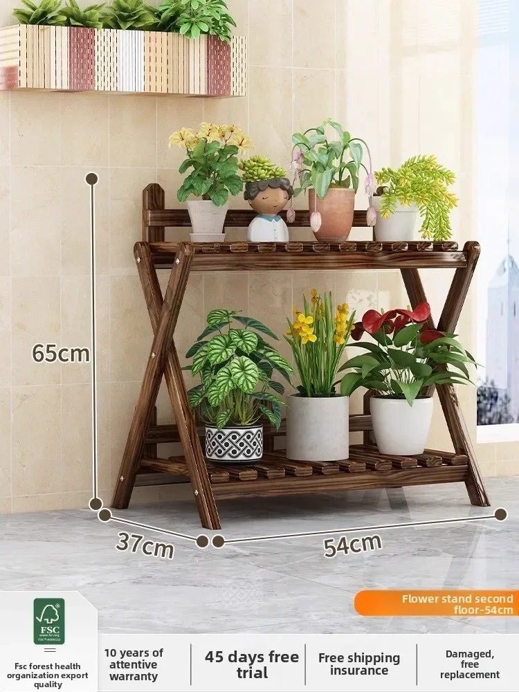Solid wood multi-layer flower stand Balcony Living room indoor floor-to-ceiling succulent dill plant flower pot placement shelf