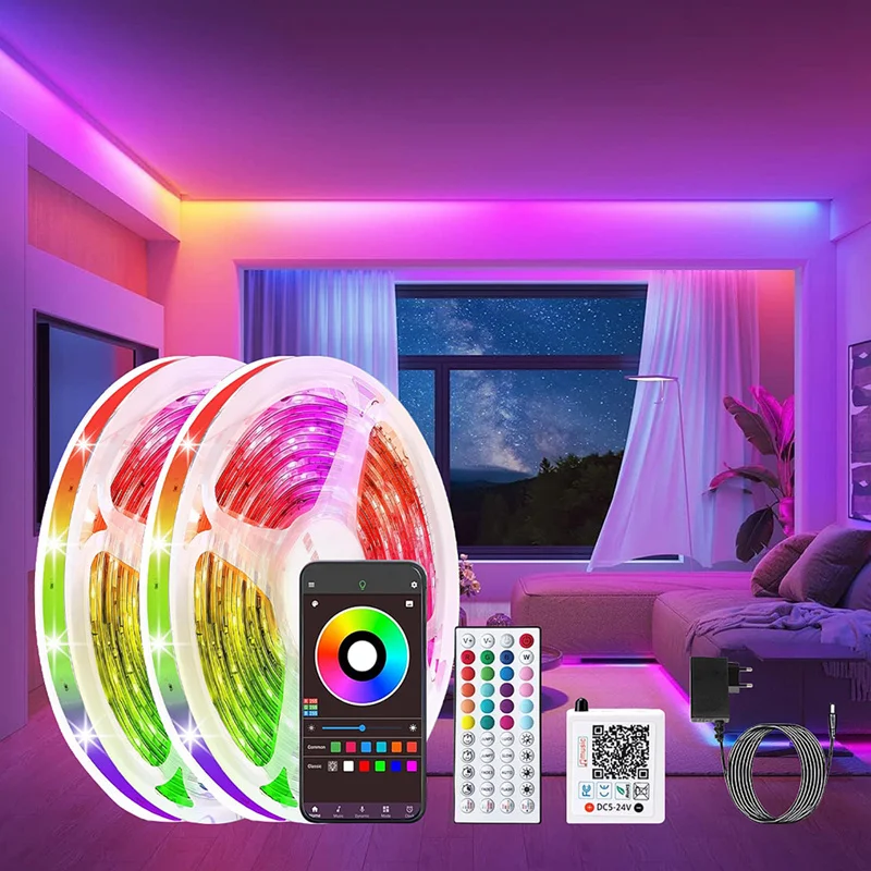 

Светодиодные ленты 24 В с управлением через приложение RGB 3535 Светодиодный светильник 5-30 м Гибкая лента для украшения комнаты Удаленная синхронизация музыки Подсветка телевизора