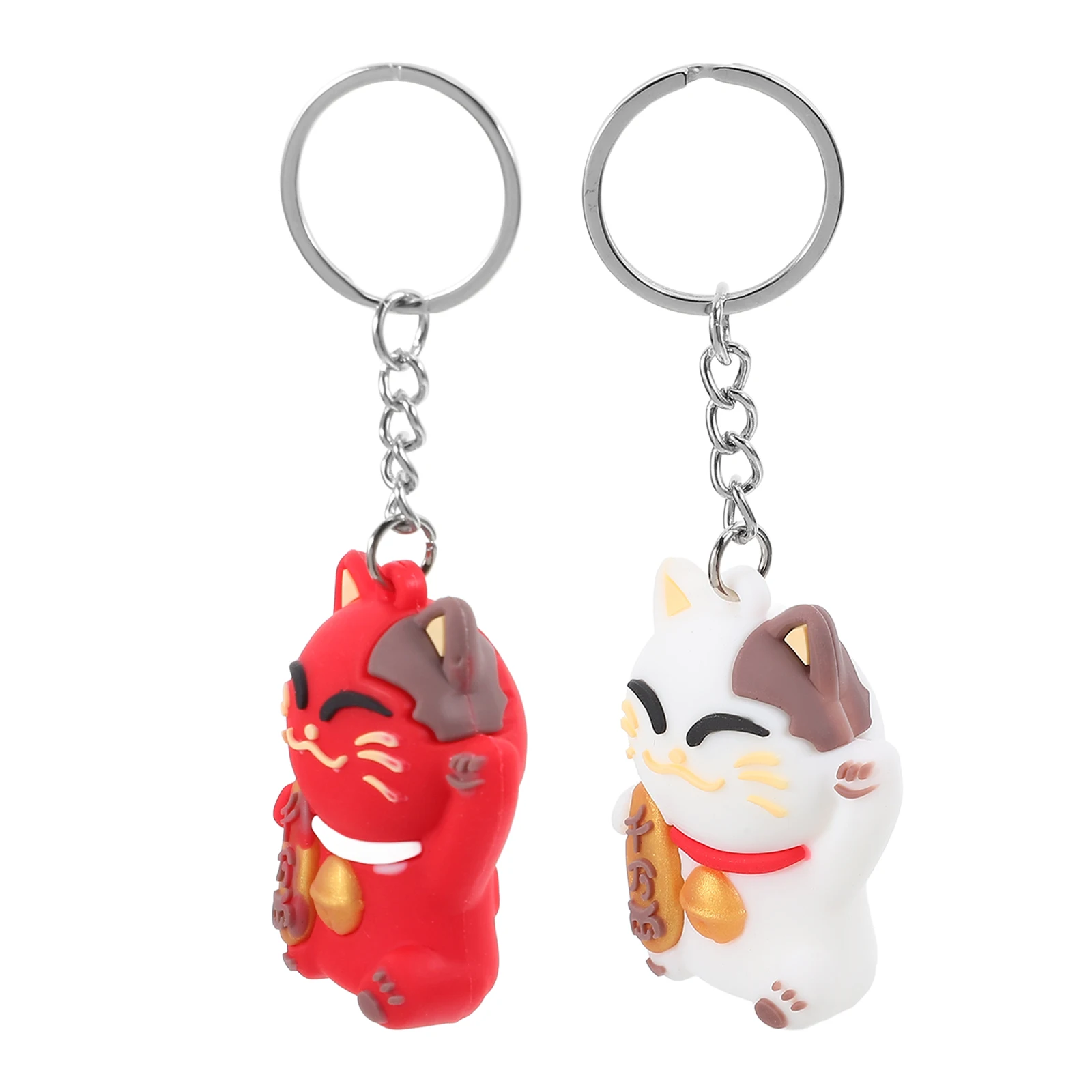 

2pcs Lucky Cat Keychain White Red Soft Rubber Fortune Cat Custom Keychains for Car Purse Backpack Handbag Gifts Japanese Style