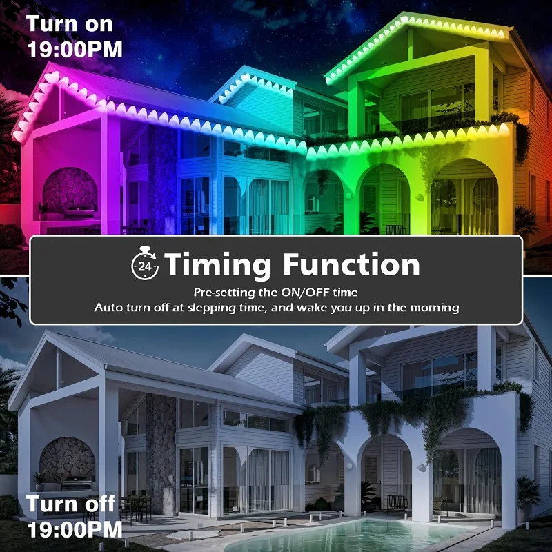 100FT Permanent Outdoor RGB Eaves Lights - IP67 Waterproof With Smart App Control Remote, DIY Scene Modes, Music Synchronization