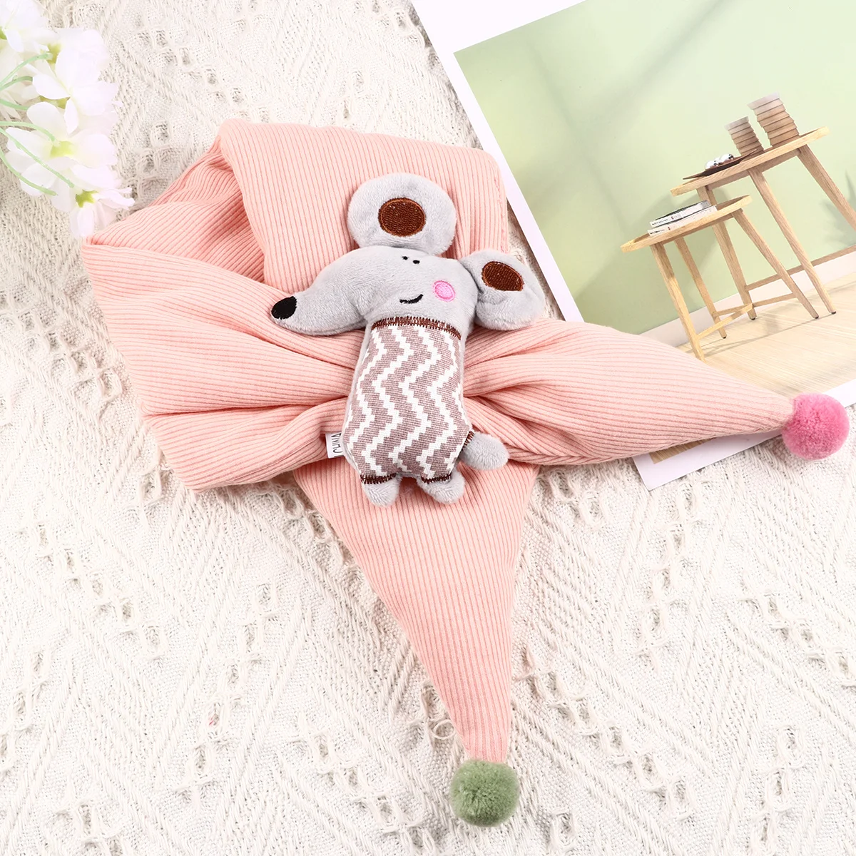 

Cartoon Little Mouse Cross Scarf Pale Pink Kids Winter Warm Neck Gaiter Cold Protection Scarf Birthday Gift For Children