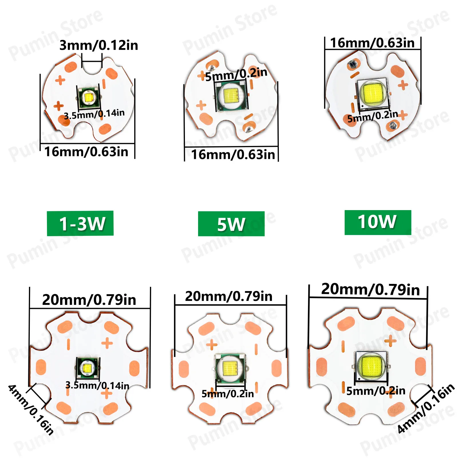 Diode électroluminescente de lampe de poche LED, perle de lampe, support en cuivre, 10000K, 1-3W, 5W, 10W, 16mm, 20mm, sonde lumineuse, accessoires de lampe de poche