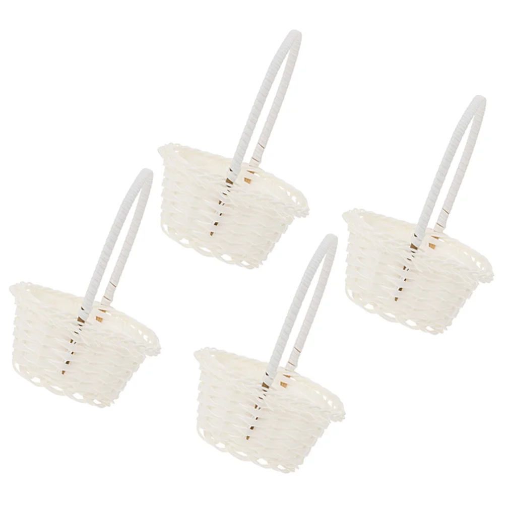 

4Pcs Woven Rattan Flower Basket Decorative Storage Basket for Wedding Party Garden Home Use Portable Handle Design Multi-Purpose