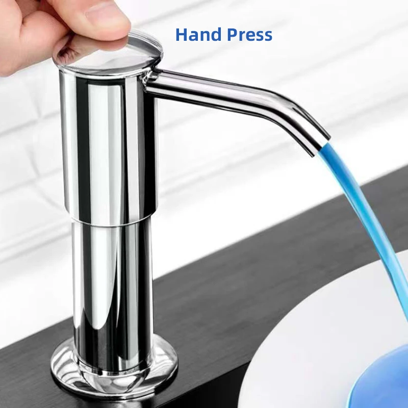 Kitchen Built-in Soap Dispenser Sponge Scrubber Holder Under Sink Countertop Dishes Liquid Dispenser with Extension Tube