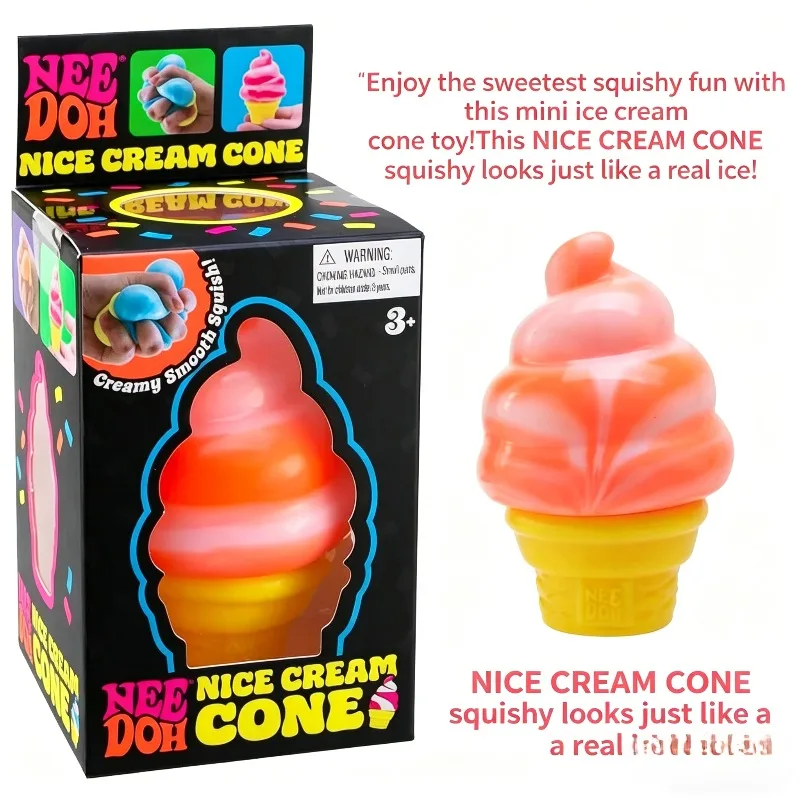 Cute 3.5in Mini Ice Cream Cone Squishy Toy, Slow Rising Soft Foam Stress Relief Fidget Toy for Kids,Birthday Party Favor or Gift