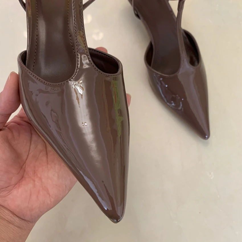 Summer Modern Office Shoes for Women Patent Leather Wedding Ankle Strap Pointed Brand Designer Female High Heeled Sandals