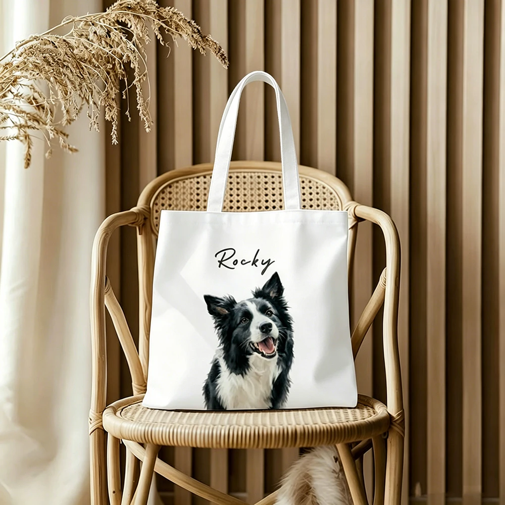 Study Canvas Tote Bag Custom Pet Photo Print College Learners Library Review Daily Textbook Item Keeping Gift