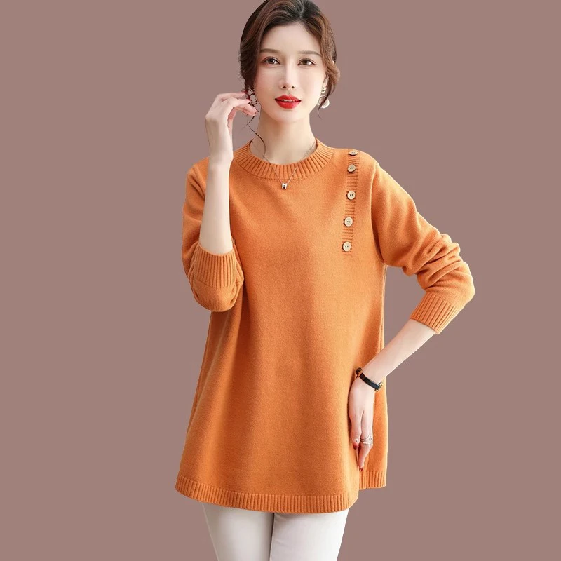 

New Women Autumn Winter Wool Sweater Fashion O-Neck Long Sleeve Loose Knitted Tops Casual Simplicity Plus Size Sweater 40-110kg