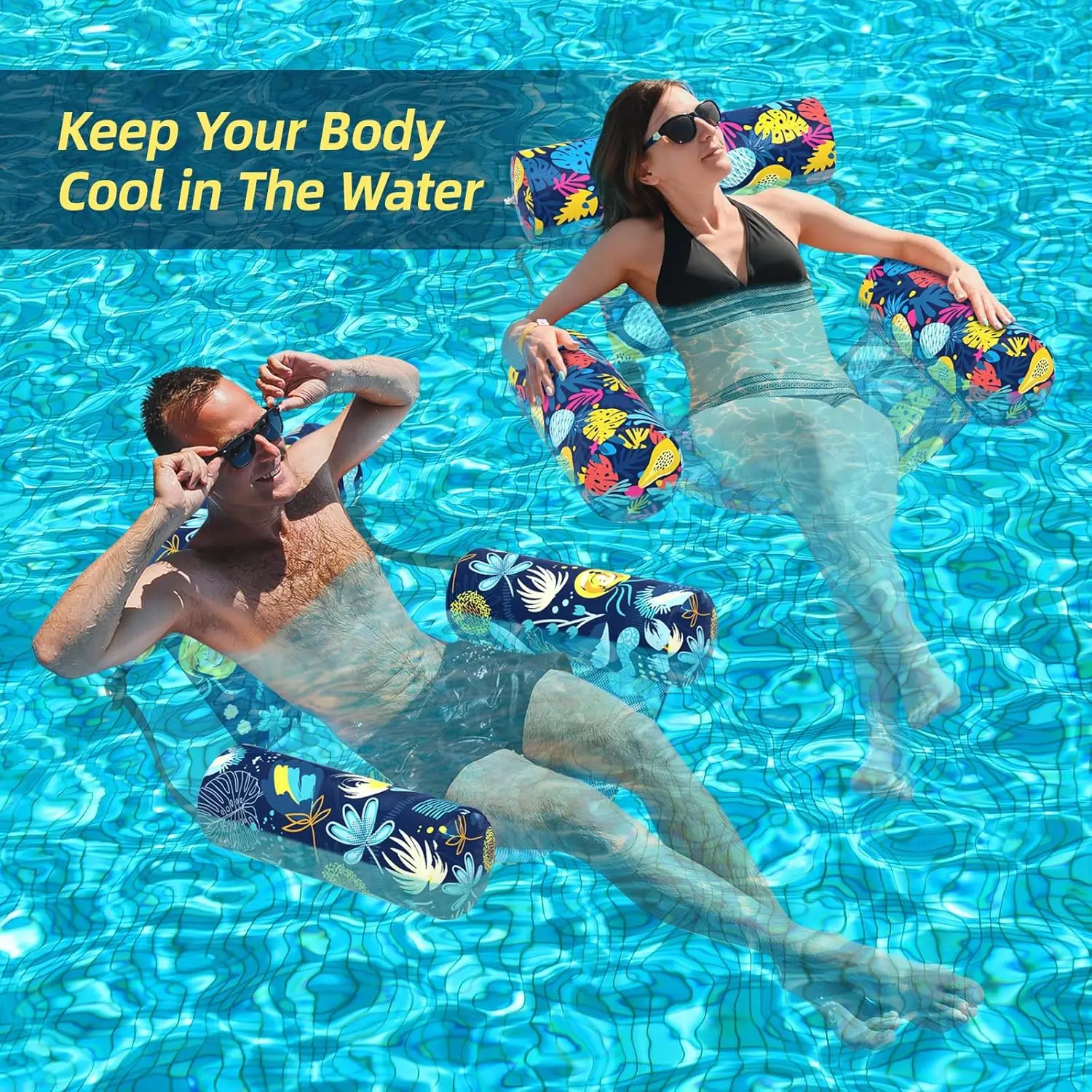 Pool Floats Adult 2 Packs Fabric Heavy Duty Inflatable Pool Chair Hammock, Blow Up Floaties for Adults, Hawaii Flower Floats for Pool Floating, Party Summer Toys Water Beach Lake Fun view 4