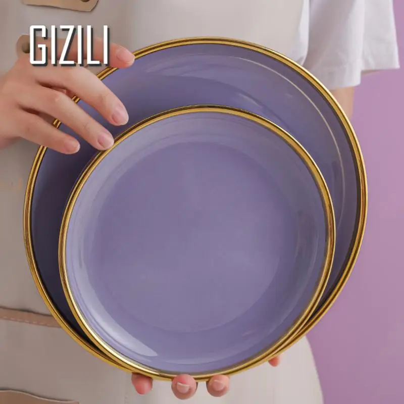 Purple Porcelain Plates Dinner Plates Dinnerware Set Luxury Food Dinner Dishes Salad Soup Bowl Ceramic Dessert Cake Plate