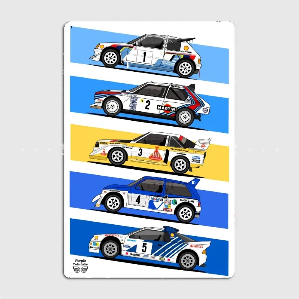 Vintage 1986 Group B Rally Racing Cars Metal Tin Sign Retro Distressed Iron Plaque Garage Man Cave Club Wall Decor