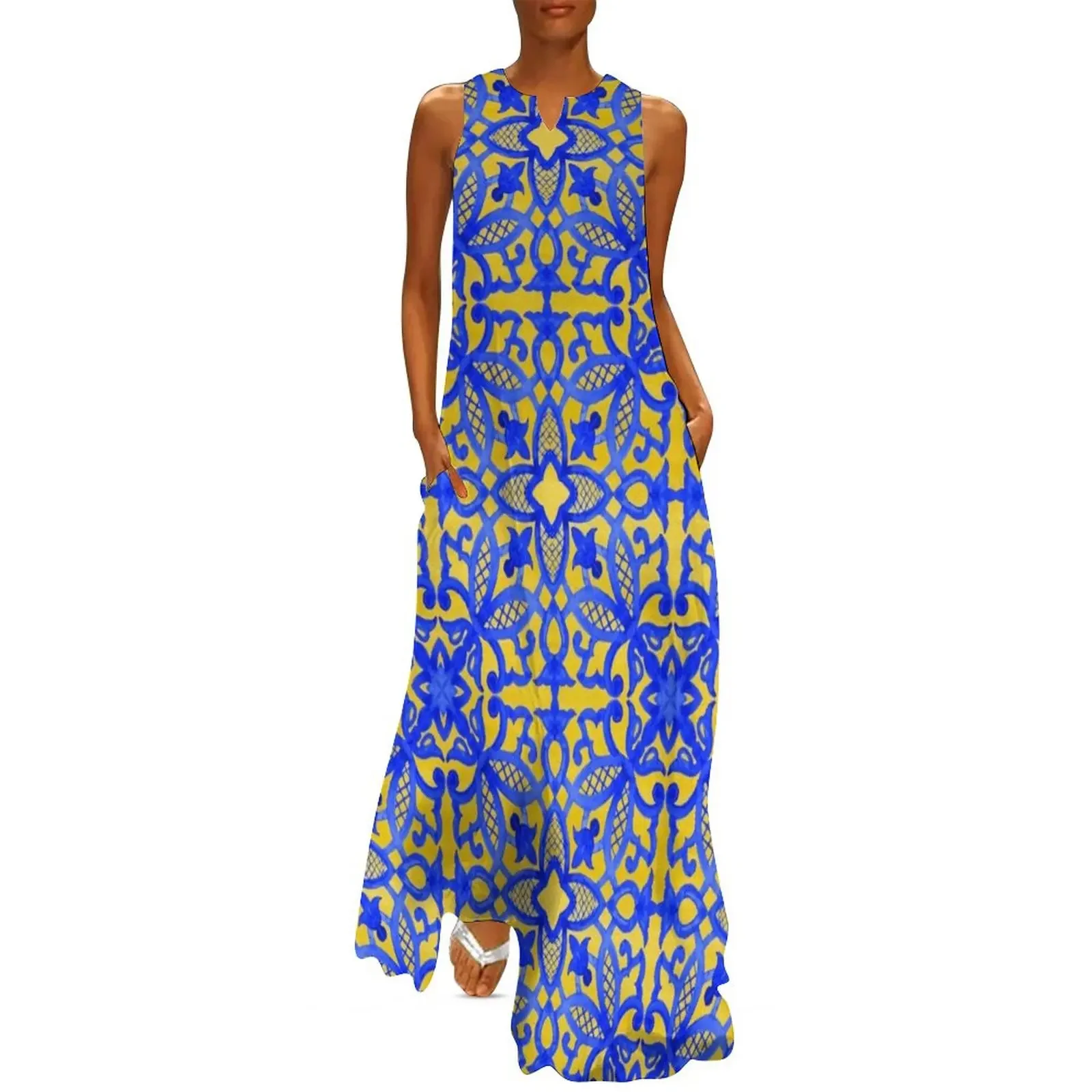 

Portuguese azulejo tiles. Long Dress Dress for pregnant women Prom gown evening dress ladies dresses for special events