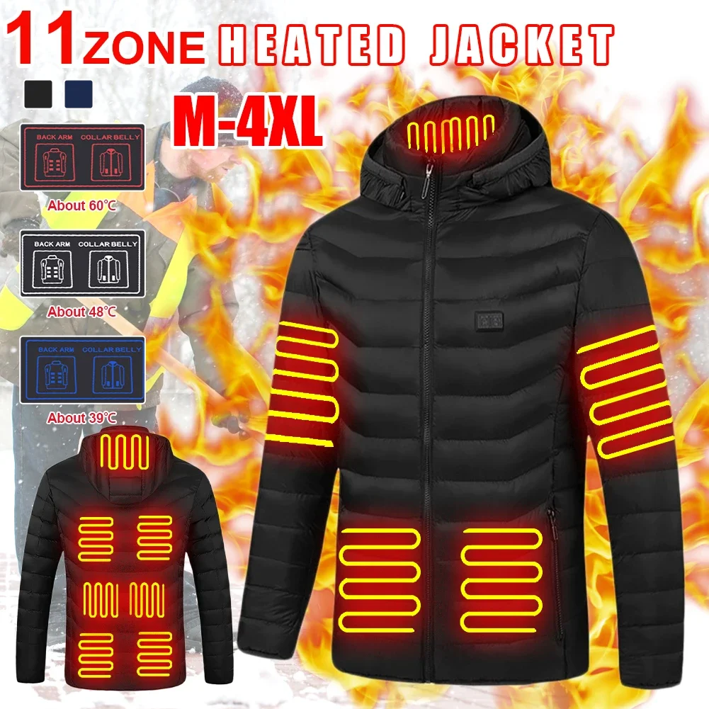 Veste thermique pour homme, manteau chauffant électrique USB, vêtements chauffants, parka auto-chauffante, 11 zones de température solitaires, ski d'hiver, nouveau