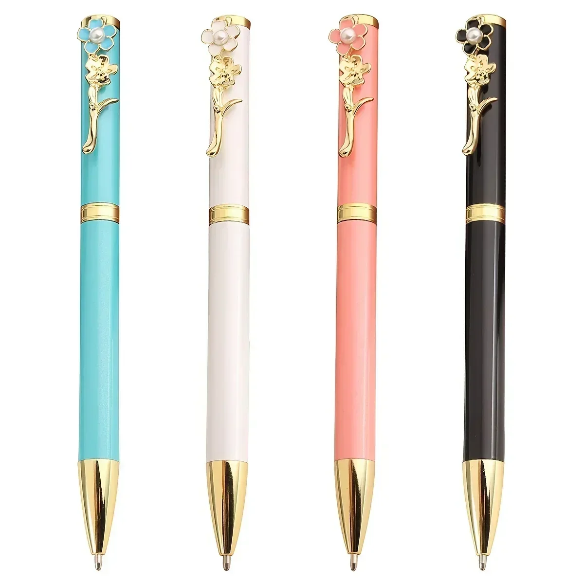 

Pink Press Cherry Blossom Pen Rose Flower Metal Ballpoint Rotating Business Signature Cute Office Stationery