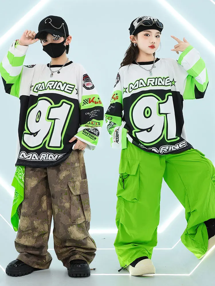 Children's Street Dance Set, Boys' Hip Hop Dance Color Blocked Practice Dress, Girls' Jazz Dance Performance Dress