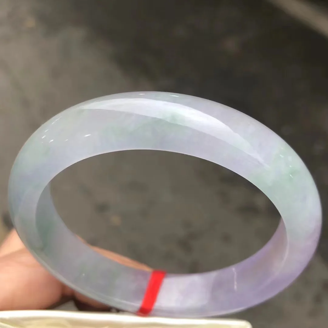 Natural Myanmar Jadeite Bangle Floating Green Purple Flowers Bracelet Emerald Jade lady Jewelry