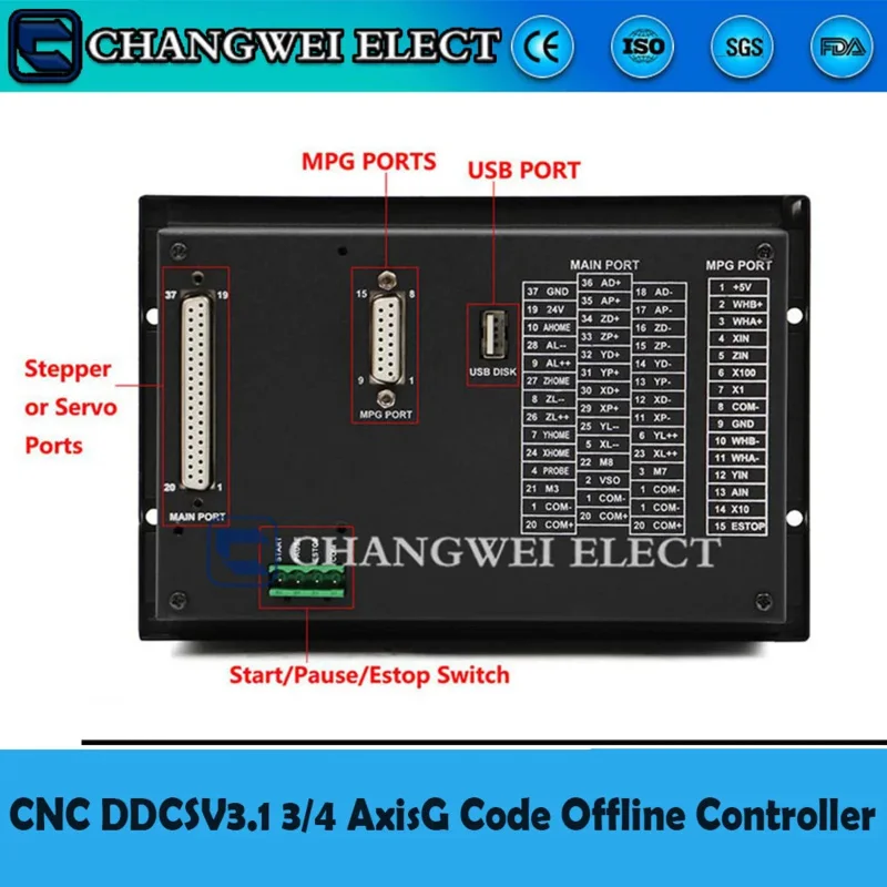 CNC DDCSV3.1 3/4 G Code Offline Controller For Engraving Milling Machine DDCS V3.1  4-Axis E-Stop MPG Handwheel