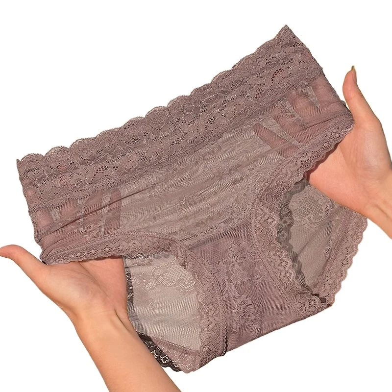 Medium and High Waist Hip Lift Embroidery Mesh Yarn, Belly Closure  High-grade Light Luxury Lace Seamless Sexy Women's Underwear